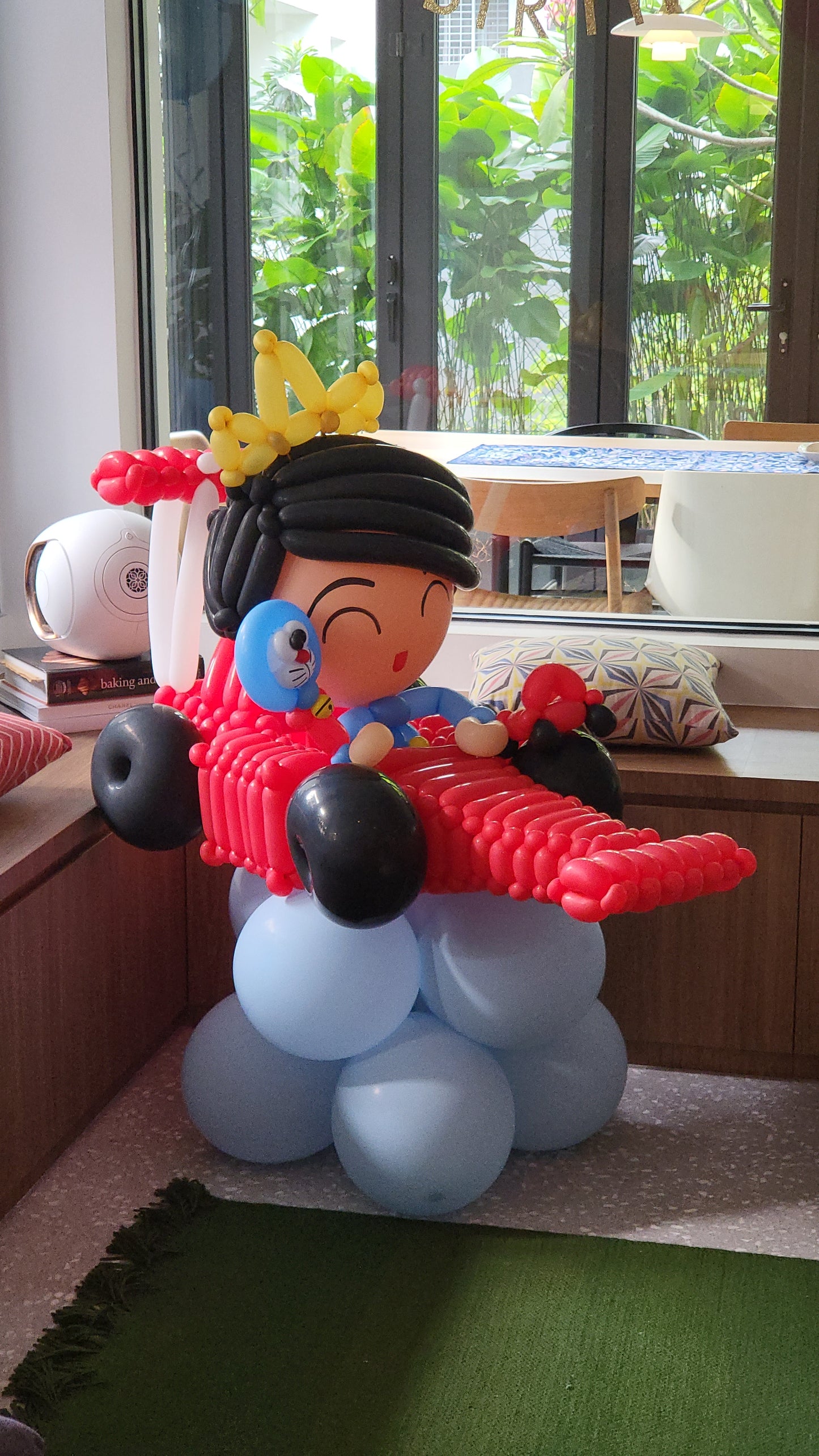 Doraemon Themed Organic Balloon Garland White Curtain Backdrop