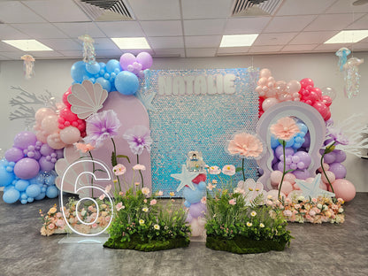 Shimmer Backdrop with Organic Balloon Garland by BalloonClub Singapore