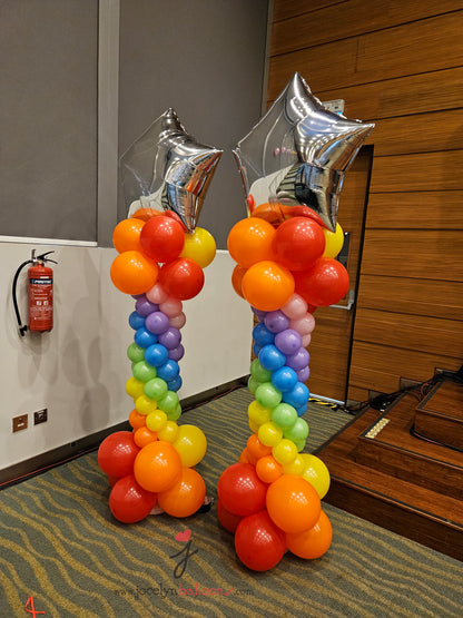 A Pair of Rainbow Star Balloon Columns by BalloonClub Singapore