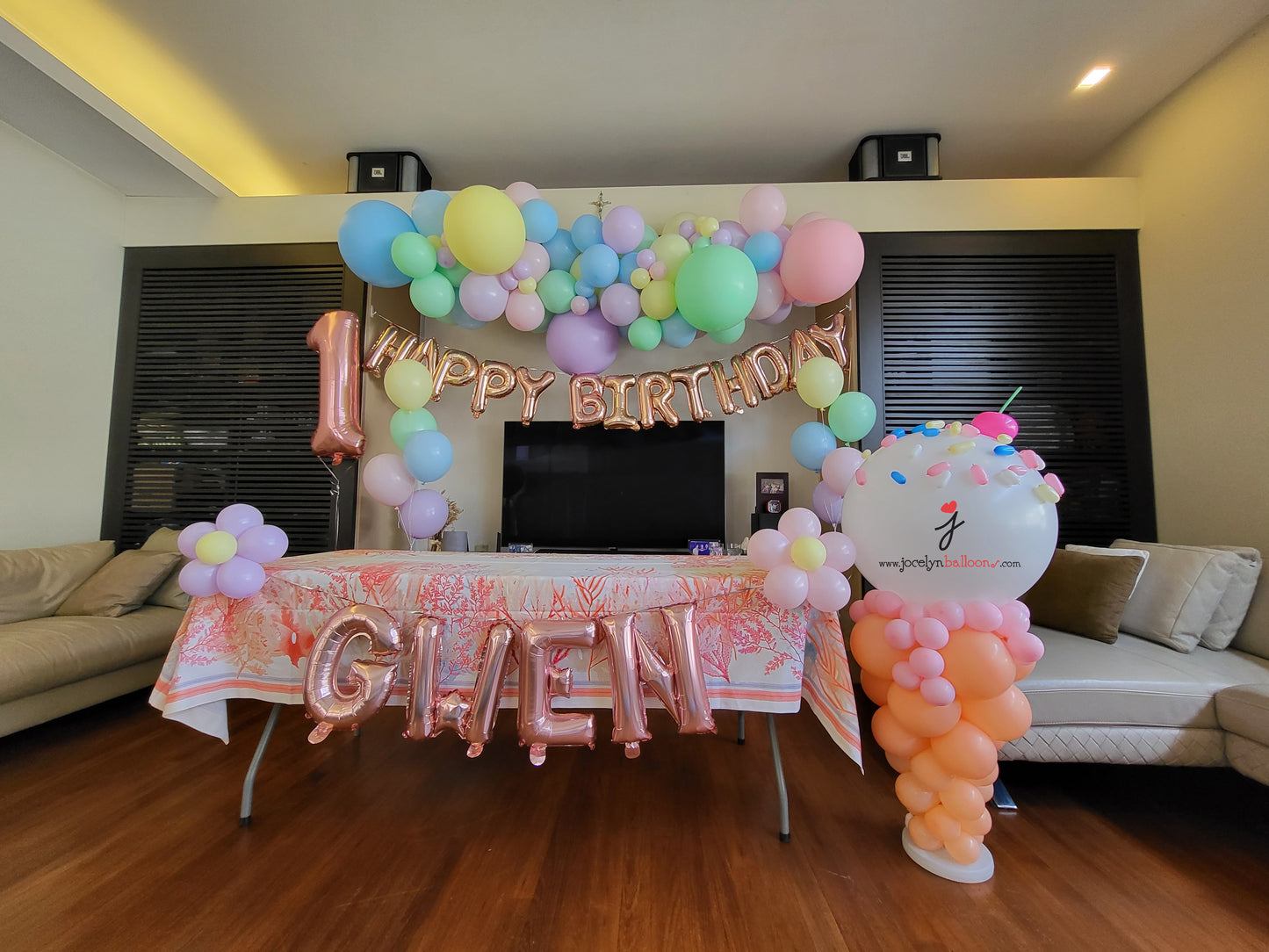 Organic Garland + Display + Foil Happy Birthday Balloons