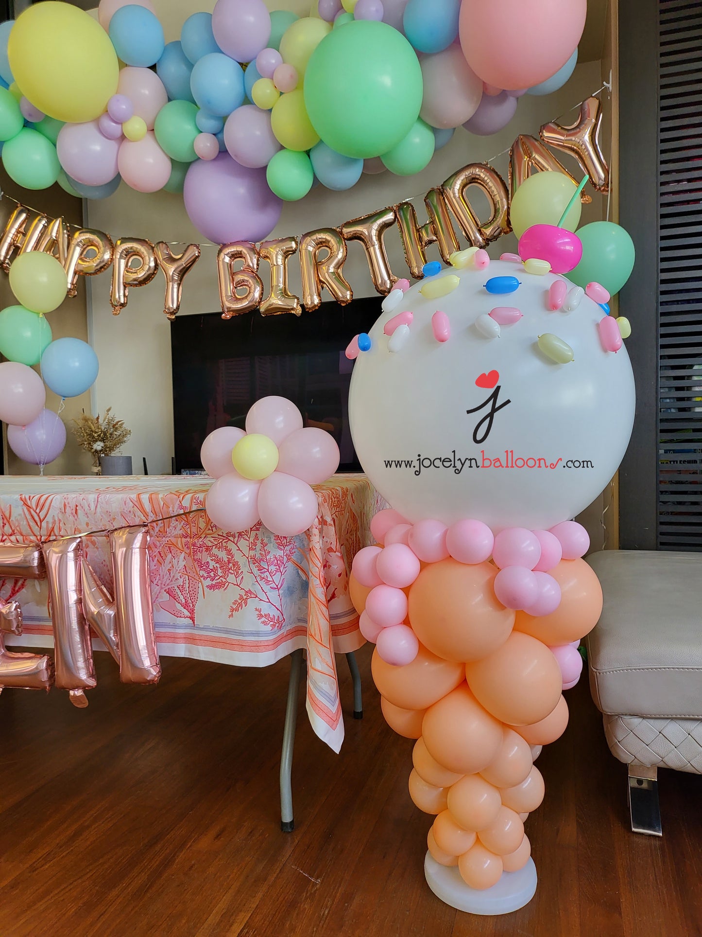Organic Garland + Display + Foil Happy Birthday Balloons