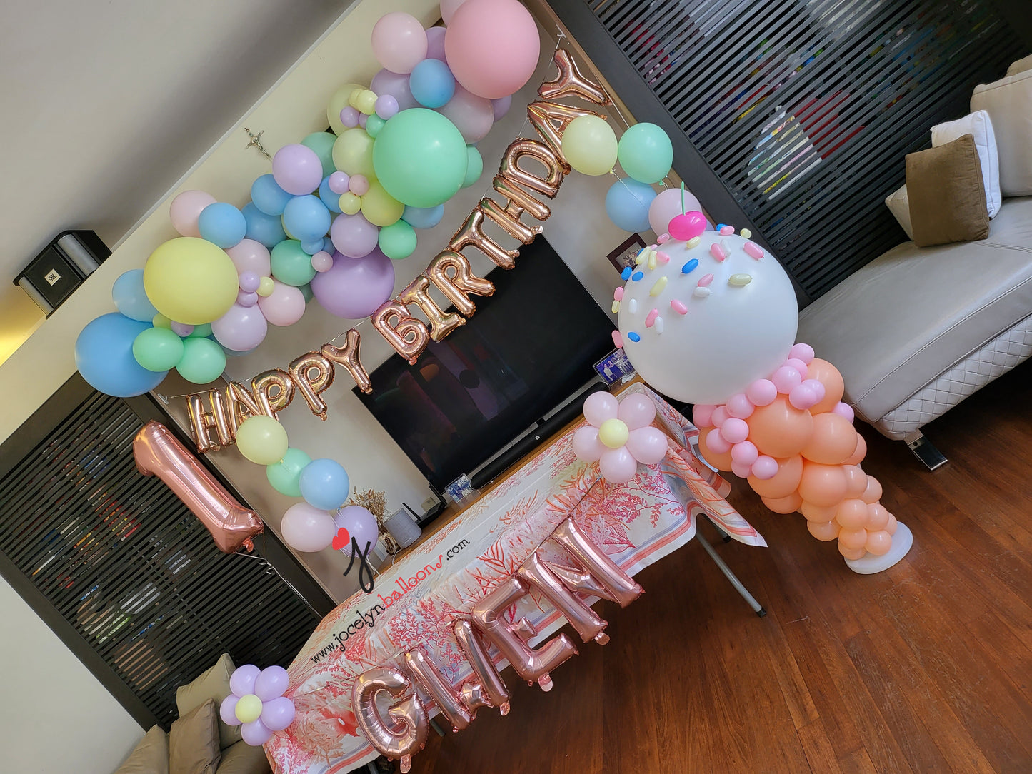 Organic Garland + Display + Foil Happy Birthday Balloons