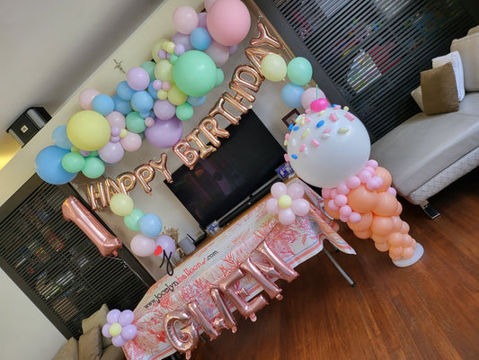 Organic Garland + Display + Foil Happy Birthday Balloons