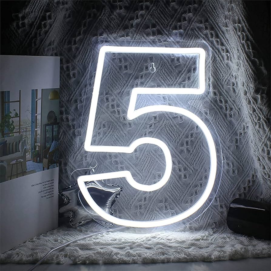 Number 5 LED marquee light (white light) rental by BalloonClub Singapore