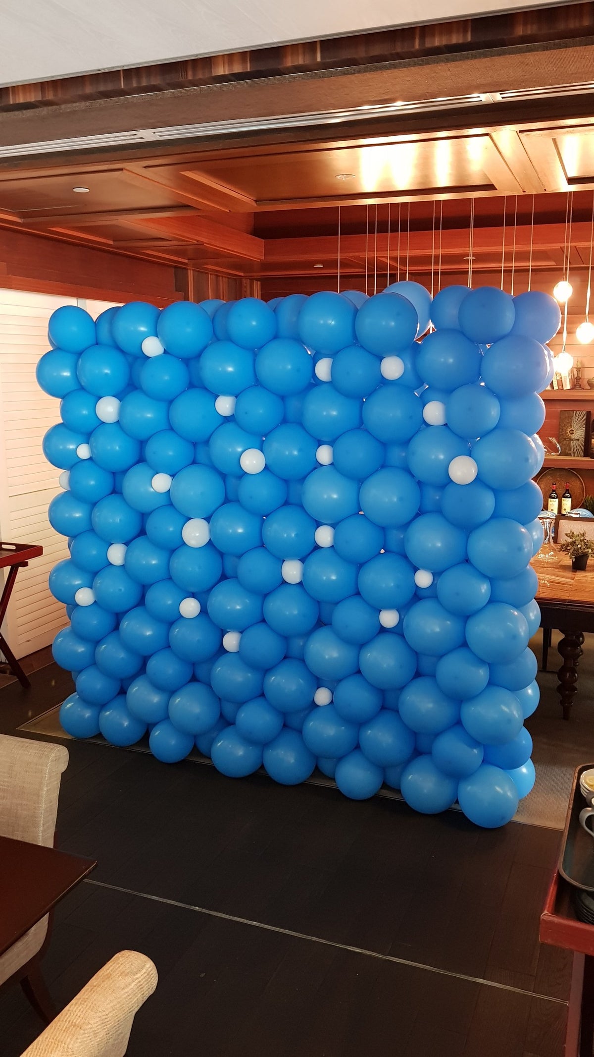 Blue full balloon wall with white accents