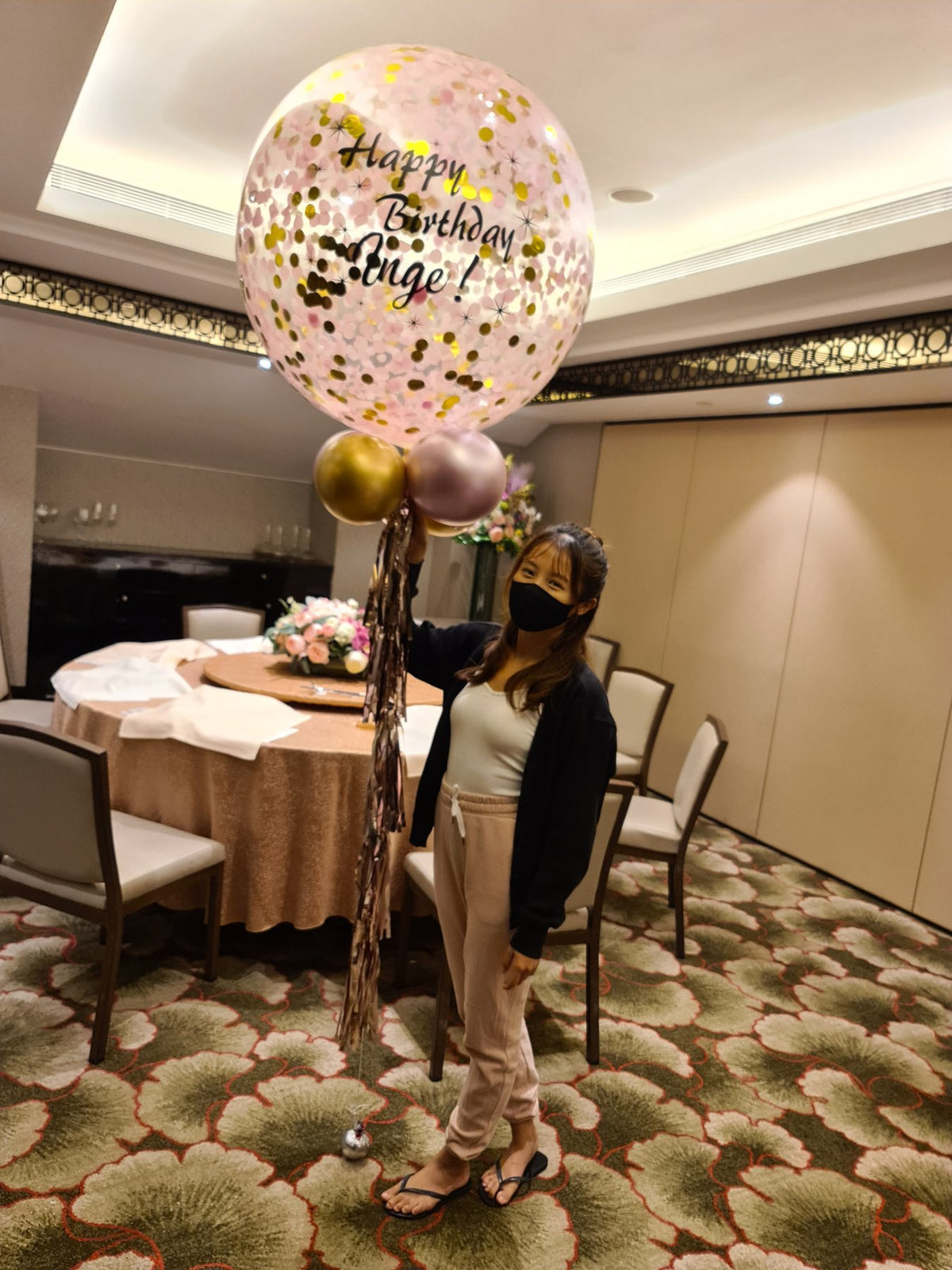 Jumbo 36 inch gold confetti helium balloon with custom wording