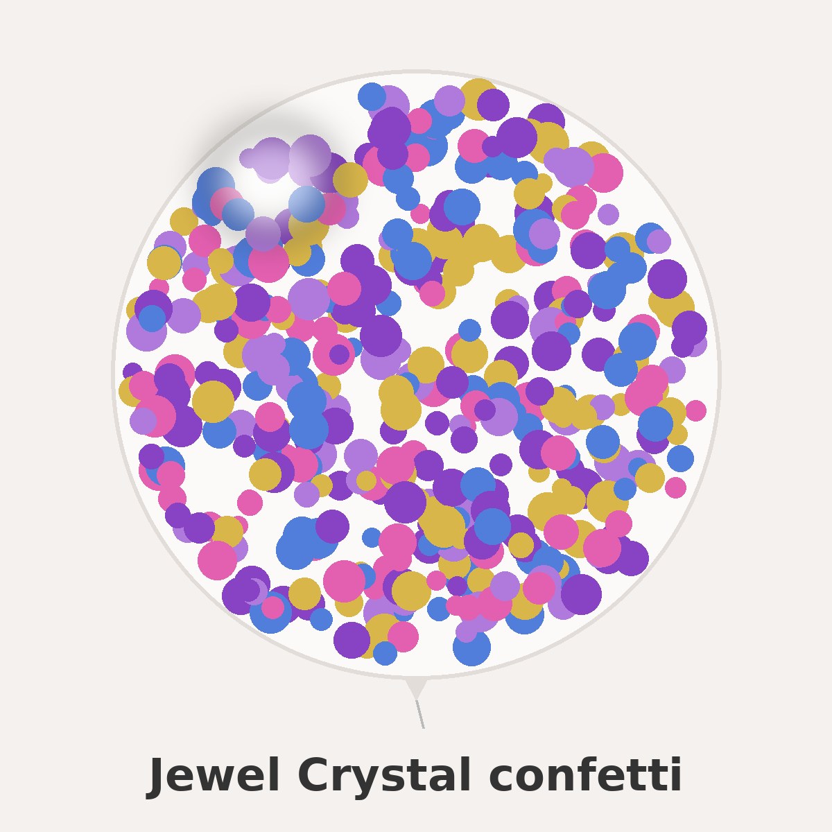 Jewel Crystal confetti colour reference: purple, pink, blue and gold