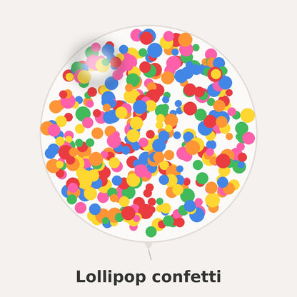 Lollipop confetti colour reference: red, pink, orange, yellow, blue and green