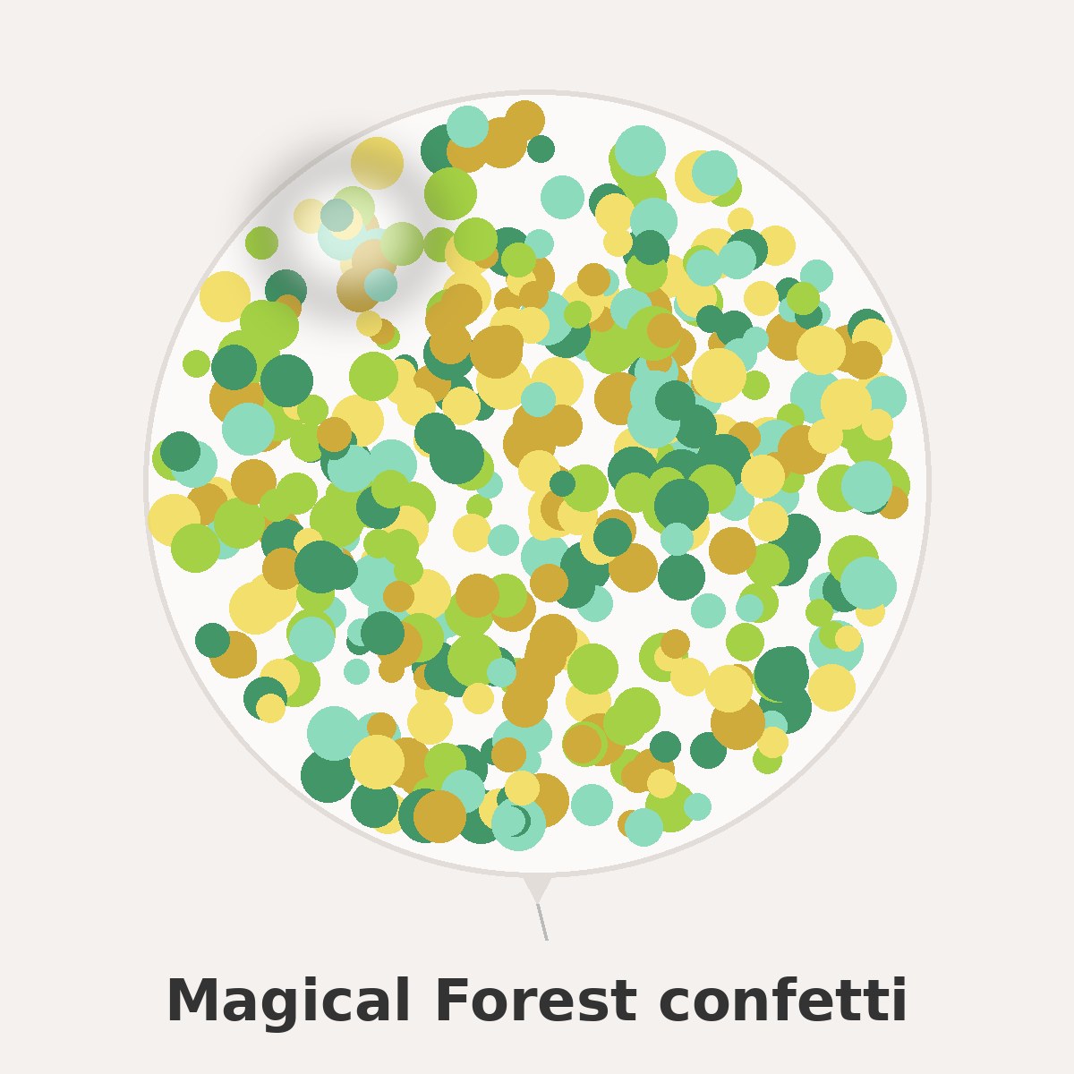 Magical Forest confetti colour reference: green, mint, yellow and gold