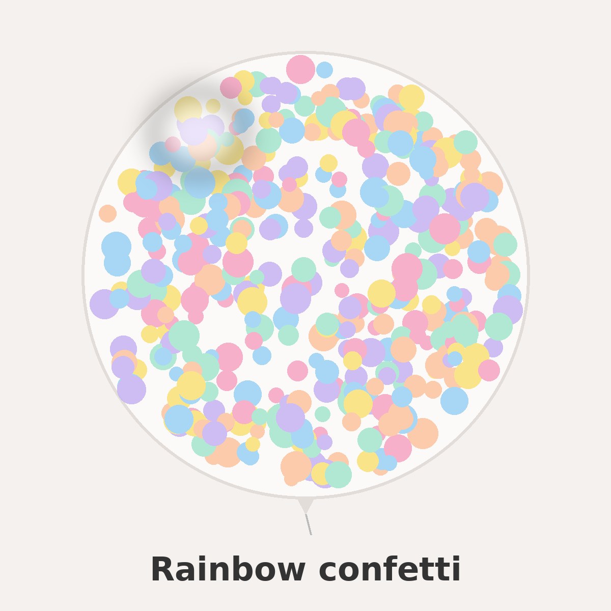 Rainbow confetti colour reference: pastel pink, peach, yellow, mint and blue
