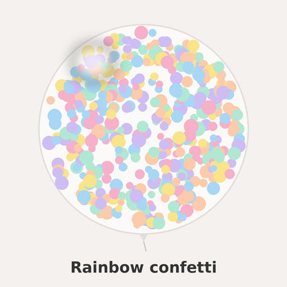 Rainbow confetti colour reference: pastel pink, peach, yellow, mint and blue