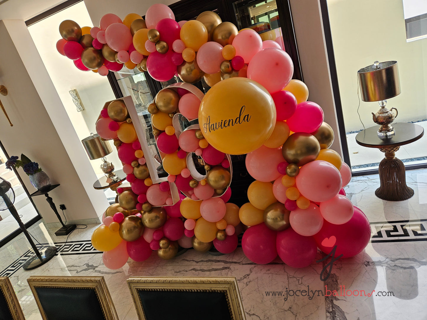 "16" Number Marquee With Organic Balloon Garland