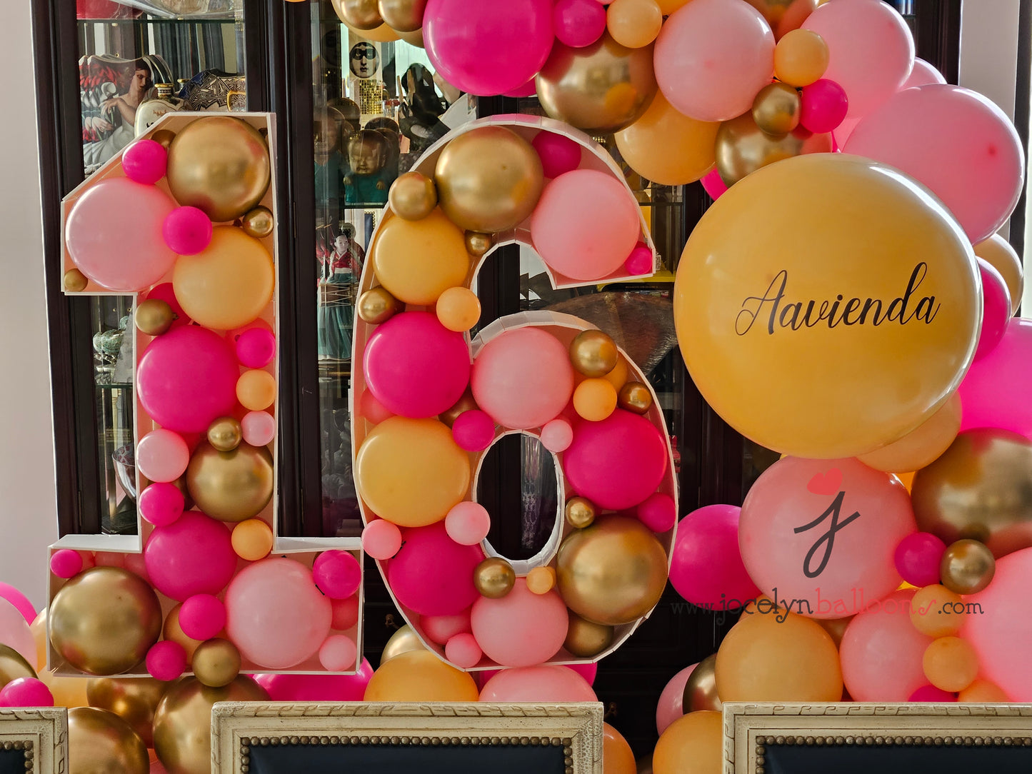 "16" Number Marquee With Organic Balloon Garland