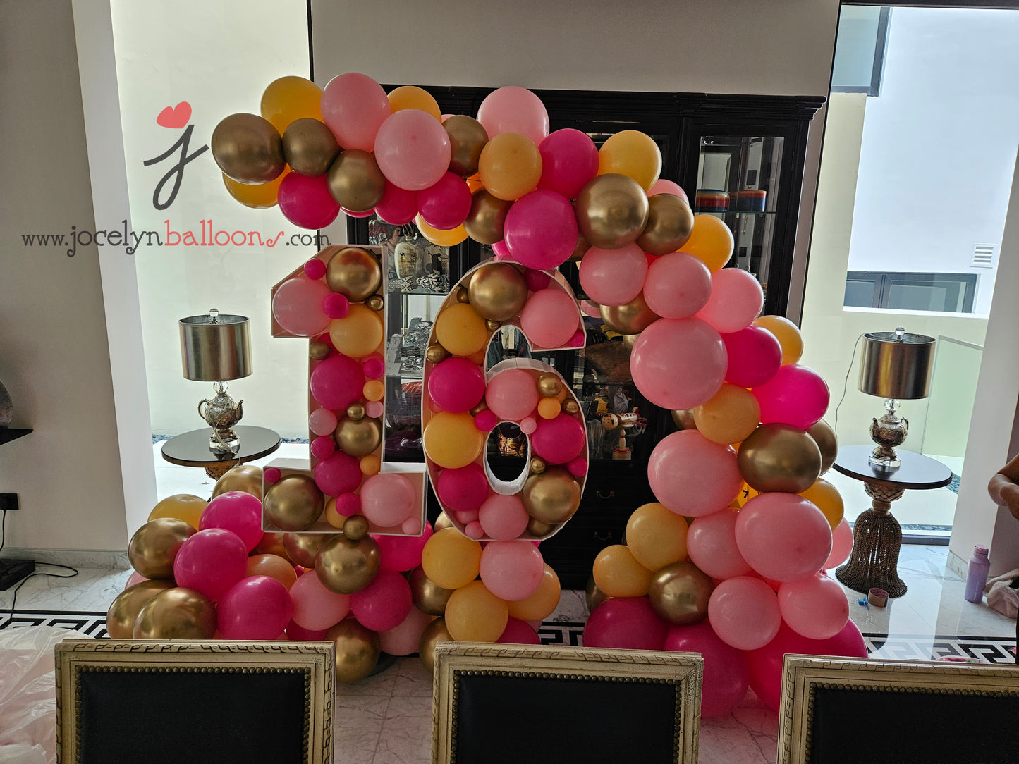"16" Number Marquee With Organic Balloon Garland