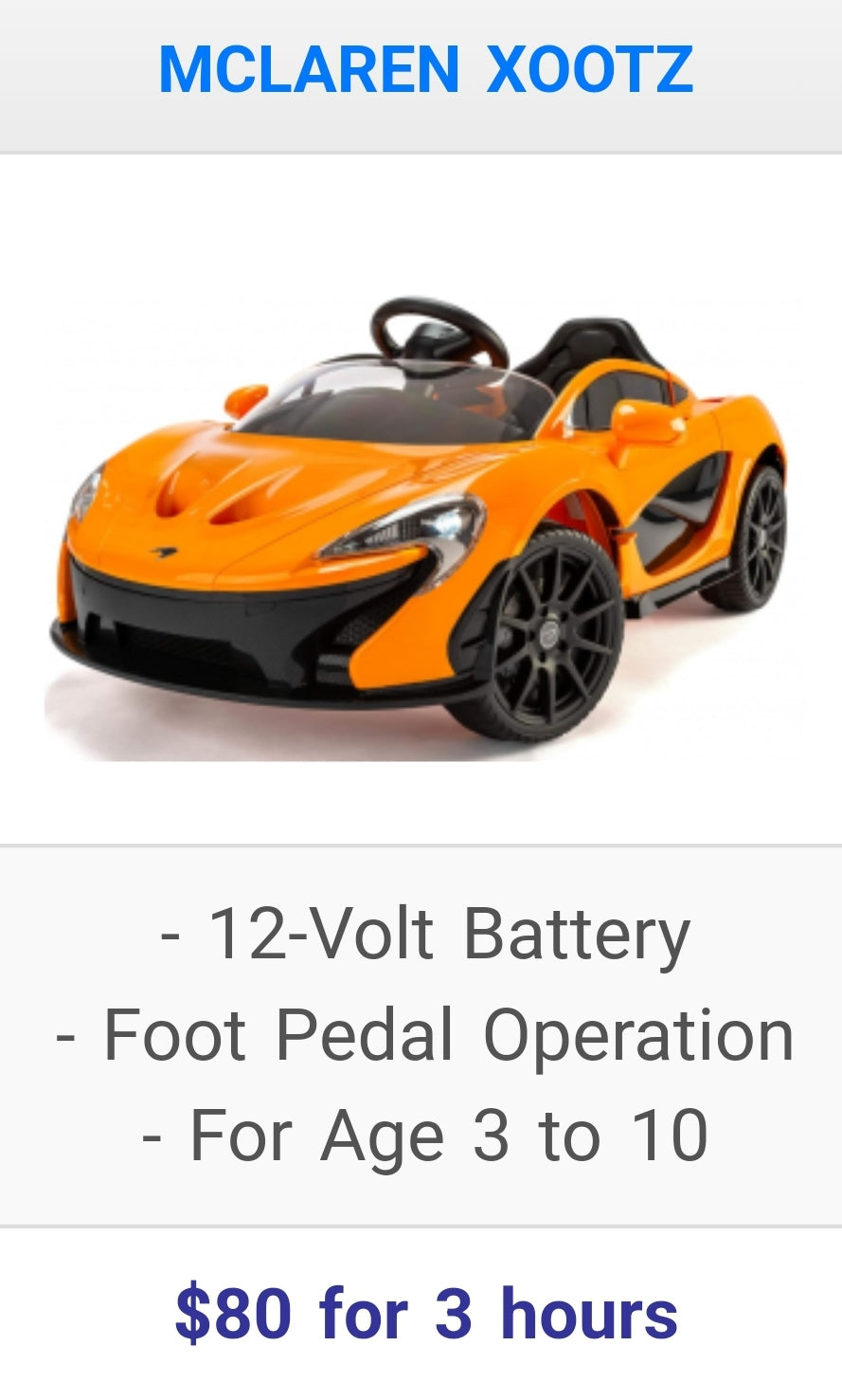 Electric Kiddy Ride Rental Power Wheel