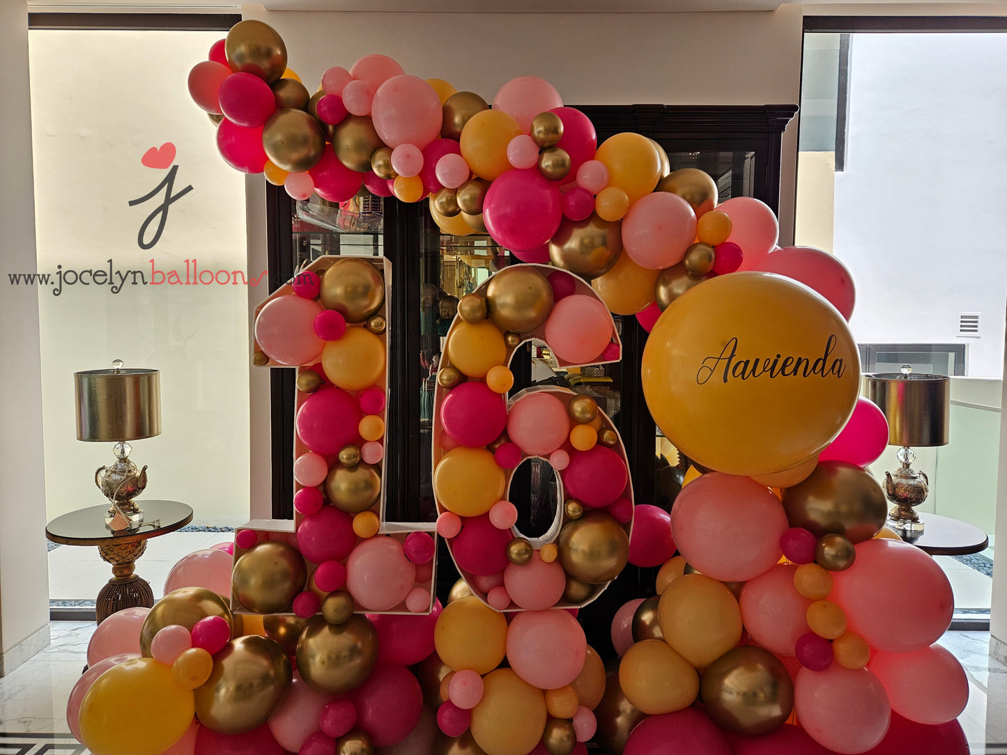 "16" Number Marquee With Organic Balloon Garland