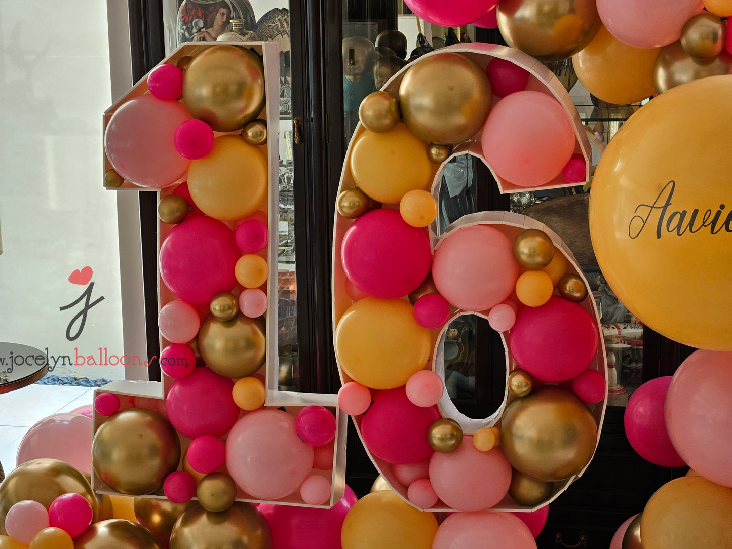 "16" Number Marquee With Organic Balloon Garland