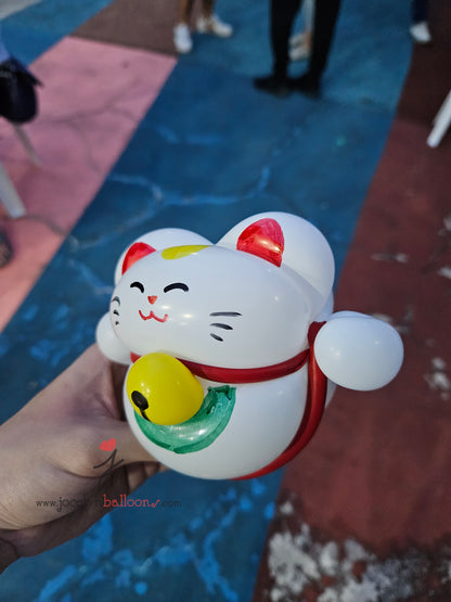 White Fortune Cat (Manekineko) Balloon Sculpture by BalloonClub Singapore