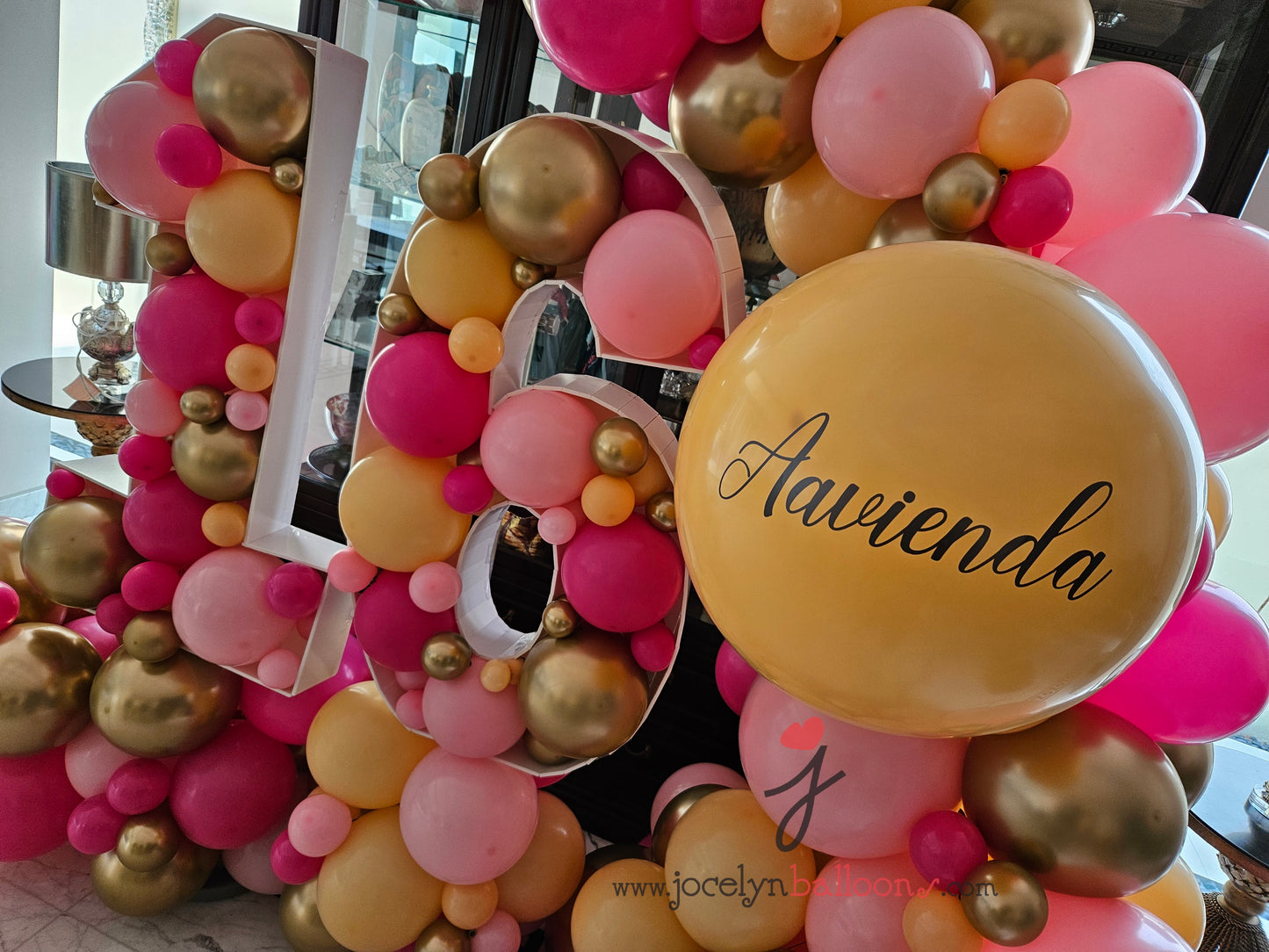 "16" Number Marquee With Organic Balloon Garland