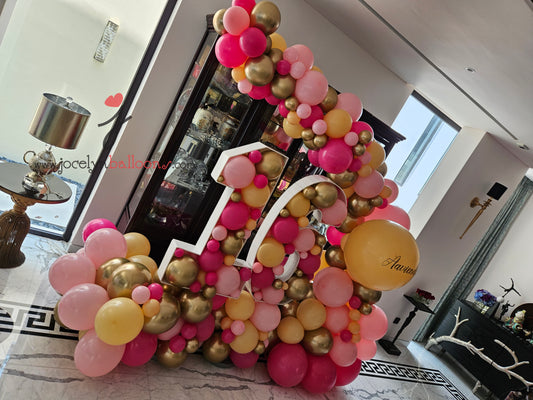 "16" Number Marquee With Organic Balloon Garland