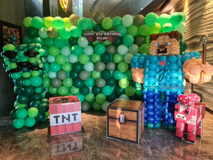 Game themed full balloon backdrop with balloon characters